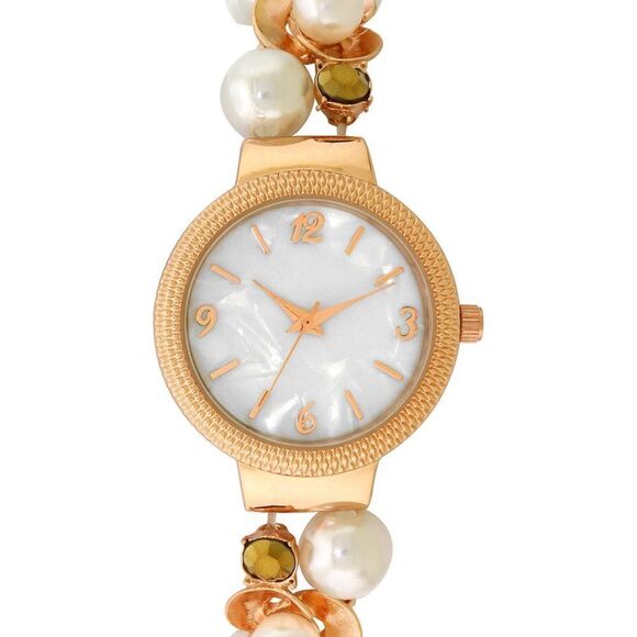 Macy's Women's Rose Gold-Tone Crystal & Imitation Pearl Stretch Bracelet - Picture 1 of 2